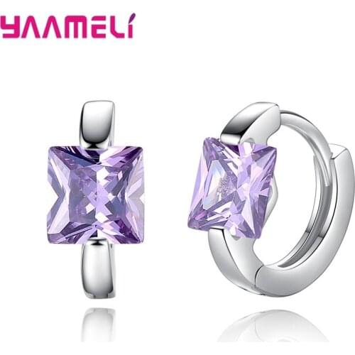 Exquisite Trendy Square Bright Cubic Zirconia Rhinestone 925 Sterling Silver Hoop Earrings Jewelry For Women Wedding Bijoutique