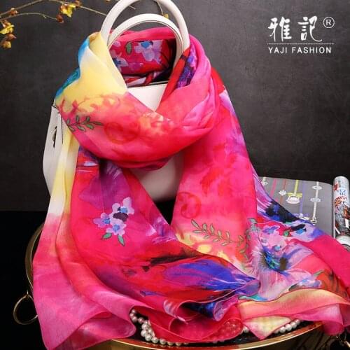 Rose Red Flower Silk Scarf ladies Hangzhou 100% Silk Scarf Women 2020 soft and elegant Shawl Long Shawl Spring Autumn