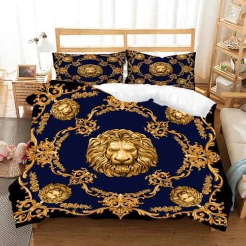 Golden Lion Bedding Animals Luxury Bed Linen Set Baroque Modern Art Microfiber Duvet Cover Set 3 Piece King Single Bed Cover