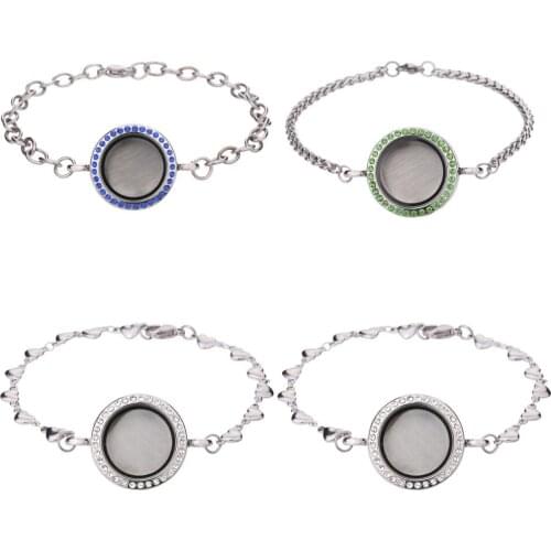 1pcs Crystal 25mm/30mm living memory Floating charms locket +steel bracelet bangle Alloy locket with stainless steel Heart chain