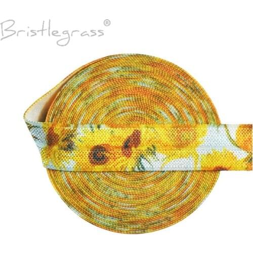BRISTLEGRASS 100 Yard by Roll 5/8" 15mm Sunflower Print Fold Over Elastics FOE Spandex Satin Band Hair Tie Headband Dress Sewing