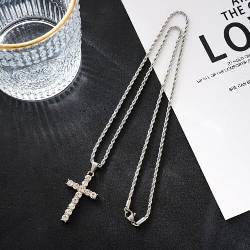 2021 Retro Christian Jesus Only Titanium Cross with Scripture Necklace Stainless Steel Prayer Necklace Cross Pendant Mens Colla