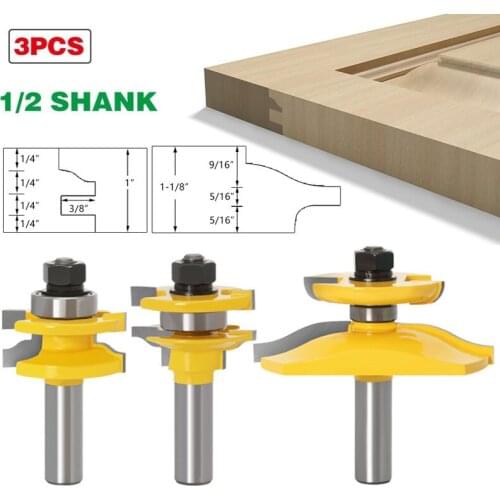 3pcs 1/2" 12.7mm Shank Bevel Raised Panel Door Cabinet Wood Router Bits Tungsten Carbide Door Knife Woodworking Cutters