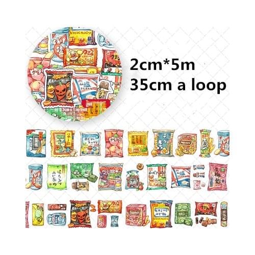 5m long Japanese snacks decoration washi tape DIY planner scrapbooking masking tape escolar