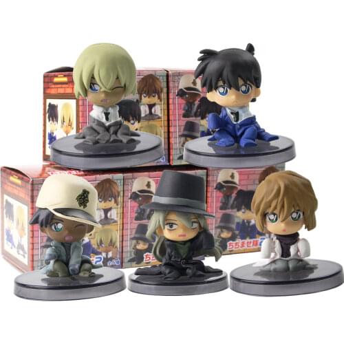 5pcs/lot Detective Conan Figures Conan Bourbon Furuya Rei Sherry Haibara Heiji Gin Model Toys Children Gift