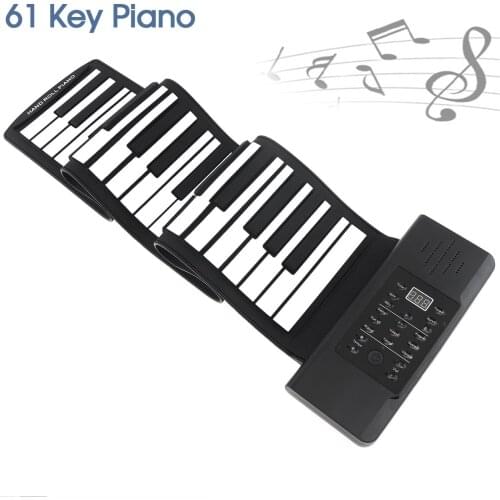 61 Keys USB MIDI Output Roll Up Piano Rechargeable Electronic Portable Silicone Flexible Keyboard Organ Built-in Speakers