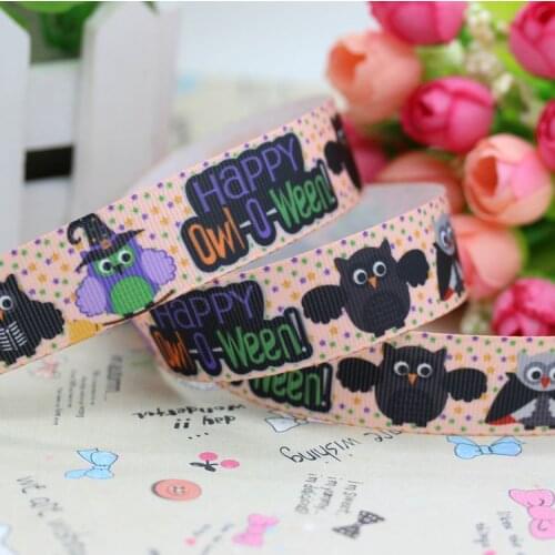 7/8'' Free shipping halloween owl printed grosgrain ribbon hair bow diy party decoration wholesale OEM 22mm B422
