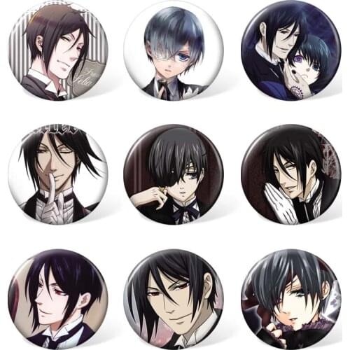 9pcs/set ) Black Butler Anime Plastic Badge Sebastian Michaelis and Ciel Phantomhive Costume Brooch for Backpack Accessories