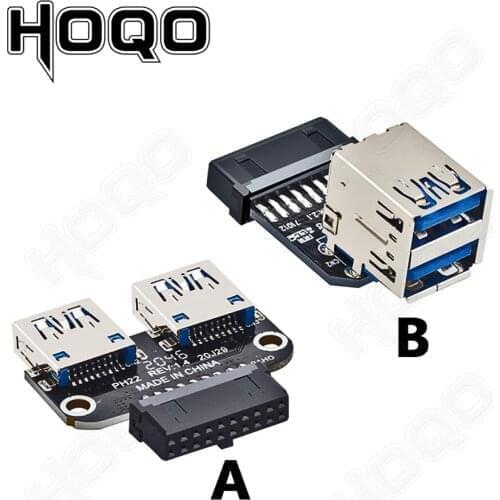 20Pin to Dual USB3.0 Adapter Connverter Desktop Motherboard 19 Pin/20P Header to 2 Ports USB 3.0 A Female Connector Card Reader