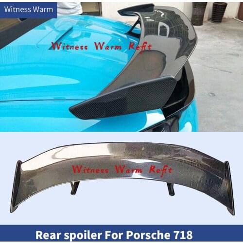 Car Rear Trunk Spoiler Wing For Porsche Boxster Cayman 718 982 GT4 style Rear Trunk Spoiler Lip Wing Carbon Fiber / FRP