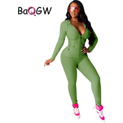 BaQGW Zipper Hooded Two Piece Set Casual Zipper Long Sleeve Tops and Pants Set Female Solid Skinny Womens Tracksuit Large Size