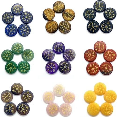 5 Pcs of Natural Stone Beads English Crystal Chakra Rune Stone Round Polished Aura Crystal Healing Meditation Divination Stone