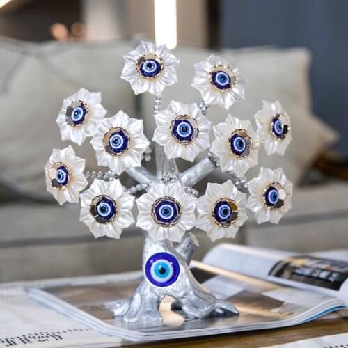 H&D Turkish Blue Evil Eye Flower Tree Figurines Wealth Lucky Tree Showpiece Great Housewarming Health Healing Gift Home Decor