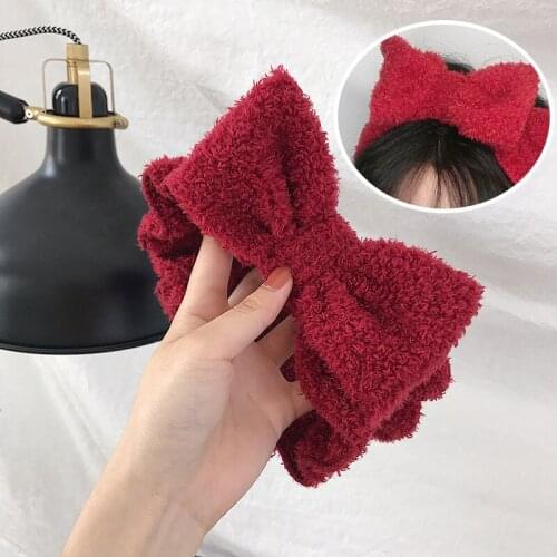 H:HYDE Thickened Plush Headband Women Girl Cute Bowknot Wide Stretch Hairband Plain Sweet Sport Yoga Makeup Turban