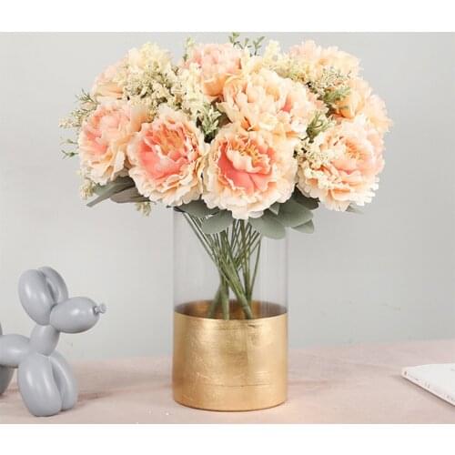 10 Head Fake Flower Silk Peony For Bride Wedding Decoretion Artificial Plant Indoor Garden Artificial Flowers For Home Decor