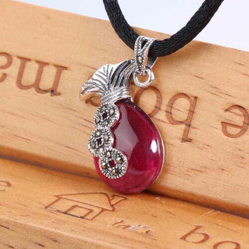 Jiashun Taiyin S925 Silver Pendant retro ethnic wind red corundum sapphire money bag copper money Necklace