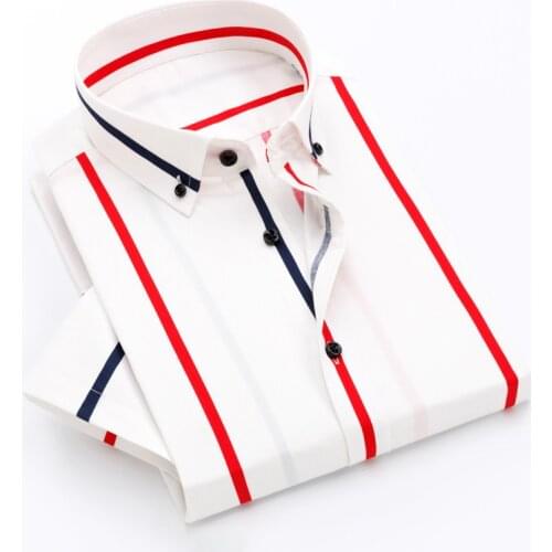 Quality Good Mens Casual Shirts Leisure Design Striped Mens Social Shirts 100% Cotton Print Short Sleeve Mens Dress Shirts