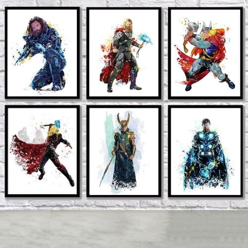 Marvel Superhero Watercolor Wall Art Print Avengers Thor Canvas Painting Abstract Loki Poster Kids Room Home Decoration Picture