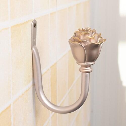 2pcs Gold Rose Flower Curtain Holder Tieback Hooks Tie Back Bedroom Living Room Window Curtain Decoration Accessories Holdback