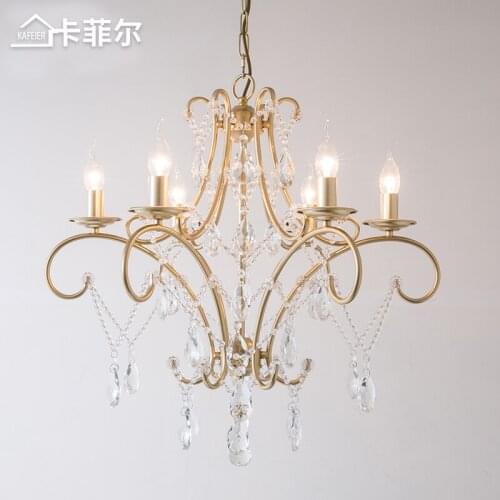 Living room wrought iron champagne gold French candle dining room lamp simple lamps bedroom crystal chandelier