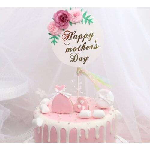 Beautiful Flower Happy Birthday Cake Topper Mothers Day Cake Decorations Kids Birthday Party Favors Baby Shower Cake Toppers