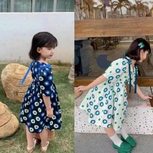 Summer Girls' Dress Bowknot Flowers Small Fresh Sweet Princess Dress Korean Style Baby Kids ChildrenS Clothing For Girl