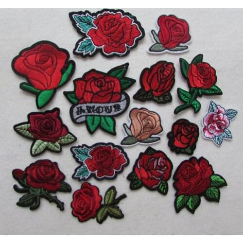 Hot sale Iron-on Sew-on Patches Red Rose Flower Embroidery Motif Applique Women DIY Clothes Sticker Wedding Patch Ornament