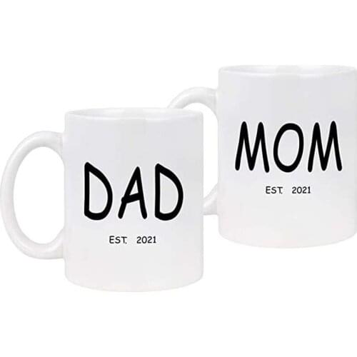 Mom and Dad Coffee Mug Set Est 2021 New Parents Gifts Mom and Dad to Be Gifts for New Mother Father Mugs Cups 11 Ounce White