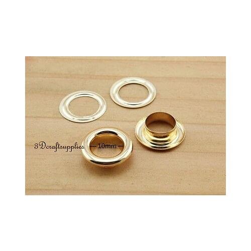 Eyelets metal with washer grommets golden round 60 sets 10 mm G86