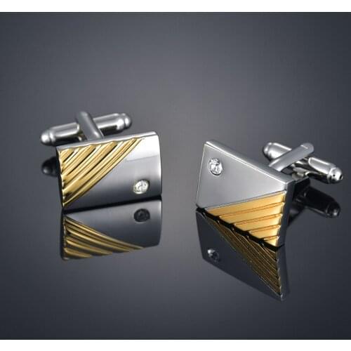 Copper Gold and Silver Color Carved Crystal Business Classic Square Geometric Mens Cufflinks Luxury Cuff Buttons Gift Party