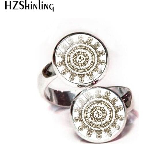 2018 New Mandala Om Round Pattern Adjustable Ring Abstract Paintings Glass Rings Resizable Handmade Photo Jewelry
