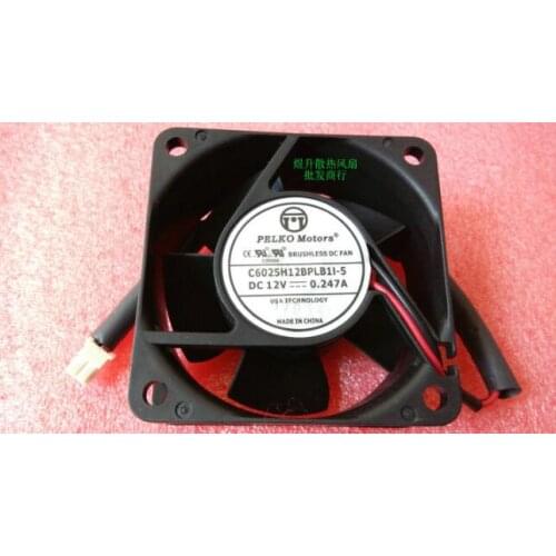 Genuine PELKO Motors 60*60*25 C6025H12BPLB1I-5 DC12V 0.247A 2 line fan