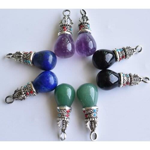 Wholesale 8pcs /lot new fashion high quality round water drop shape Natural Amethysts lapis lazuli Pendant for jewelry marking