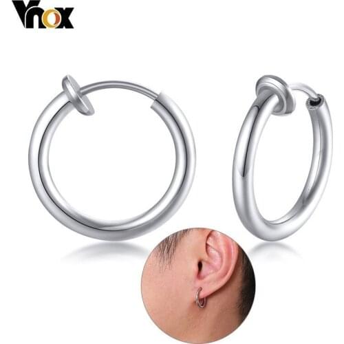 Vnox Simple Circle Small Hoop Earrings for Men Women Stainless Steel Brincos Casual Jewelry
