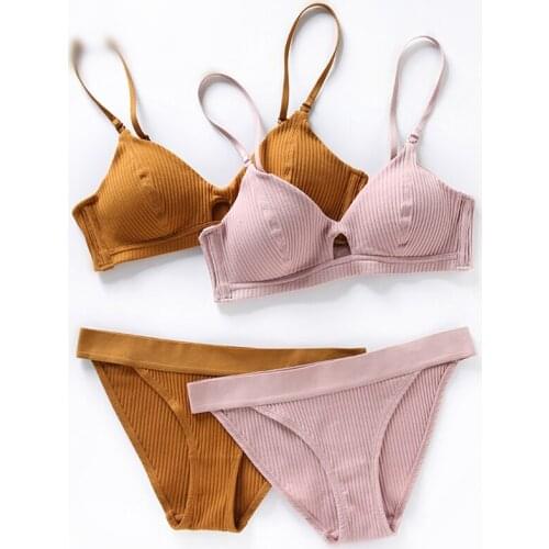 Semless High Quality Cotton Underwear Set Fashion Striped Bra Set Noble Girl Lingerie Set Push Up Bra Sexy Bra And Panty Sets