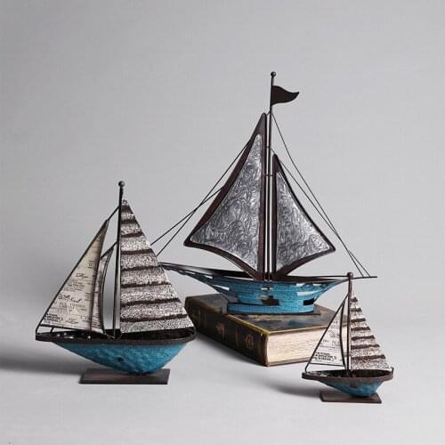 Scandinavian country old iron sailboat decoration office desk bookshelf living room TV cabinet home decoration