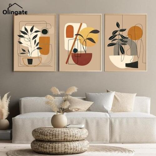 Modern Abstract Camel Color Still Life Leaf Boho Canvas Printings Wall Art Poster and Prints Pictures for Bedroom Home Decor