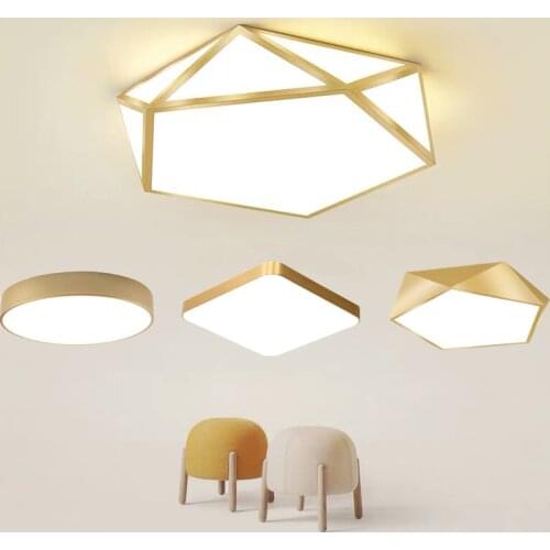 Led Ceiling Lights for Living Room Ceiling Lamp Bedroom Modern Lighting Surface mounted Golden round square geometric light New