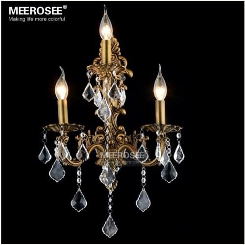 100% Guarantee 3 Lights Crystal Wall Light Brass color Wall Sconces Lamp Bronze Wall Brackets Light
