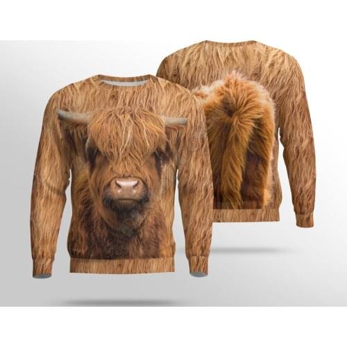 Funny Animal Highland 3d Printed Women For Men Sweater Sweatshirt Autumn Fashion Streetwear Pullover 01