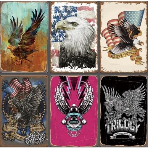 Vintage Eagle Flag Metal Tin Sign Iron Plate Paintings Poster Plaques Modern Home Bar Cafe Garage Wall Art Decoration 20X30Cm