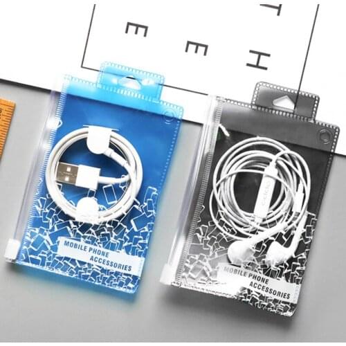 High quality PVC waterproof mobile phone accessories packaging zipper bag with hang hole for earphone data cable charger adapter