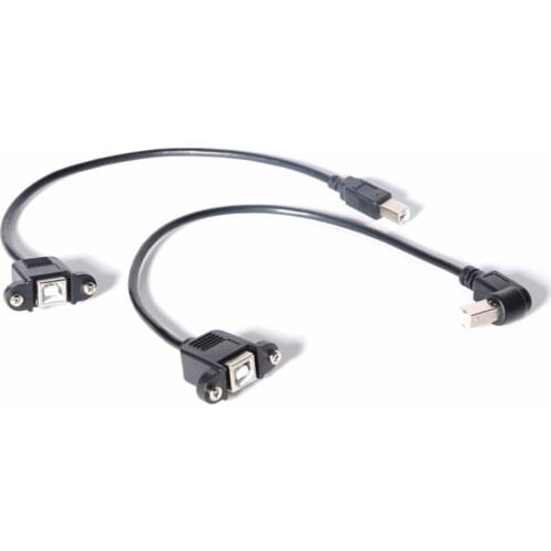 High Speed 30CM M/F USB 2.0 Type B Male to Female Right Angle Extension Data Cable Panel Mount For Printer Cable with Screw Hole