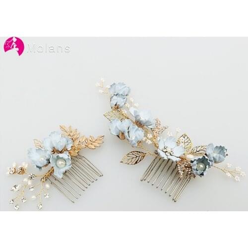 Molans Luxury Rhinestone Hairpin Pearl Wedding Hair Combs Hair Accessories for Bridal Flower Headpiece Women Bride Jewelry