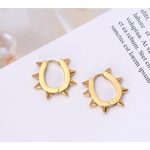 2021 New Gold Color Punk Women Men Studs Earrings Spike Rivet Round Huggie Gothic Stainless Steel Earring Unisex Jewelry Gifts
