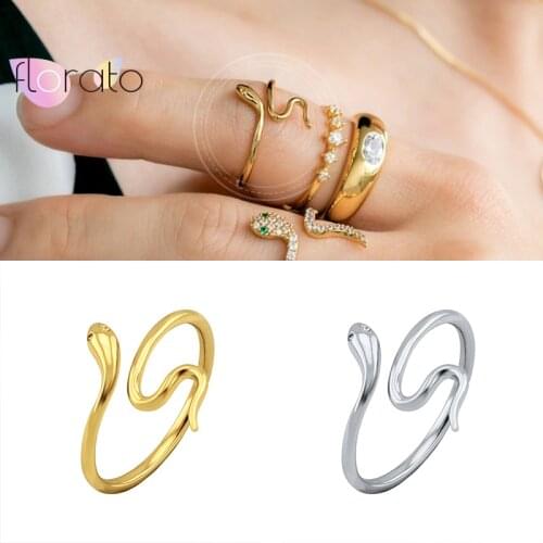 Plated 24K Gold/925 silver Bohemian Snake Ring for Women Artistic Design Opening Resizable Female Statement Ring Fashion Jewelry