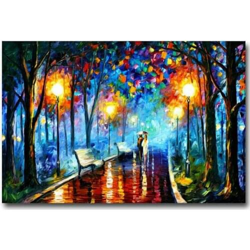 012 A Couple Walking in Rain Abstract 020 Wall Silk Cloth Poster Art Decoration Gift