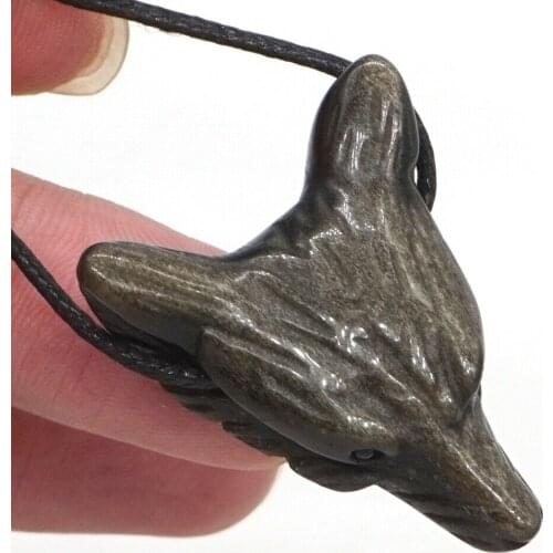 1.4" Wolf Head Pendant Natural Gems Gold Obsidian Crystal Reiki Healing Necklace