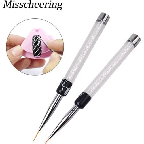 1Pcs 7mm/14mm Nylon Hair Nail Art Liner Brushes UV Gel Painting Drawing Line Grid Design Pen with Rhinestones DIY Manicure Tools