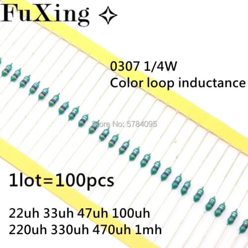 100pcs 1/4W Inductor 0307 0.25W Color Ring Inductance 1UH-1MH 22UH 33UH 47UH 100UH 220UH 330UH 470UH 1MH Inductors Hot New